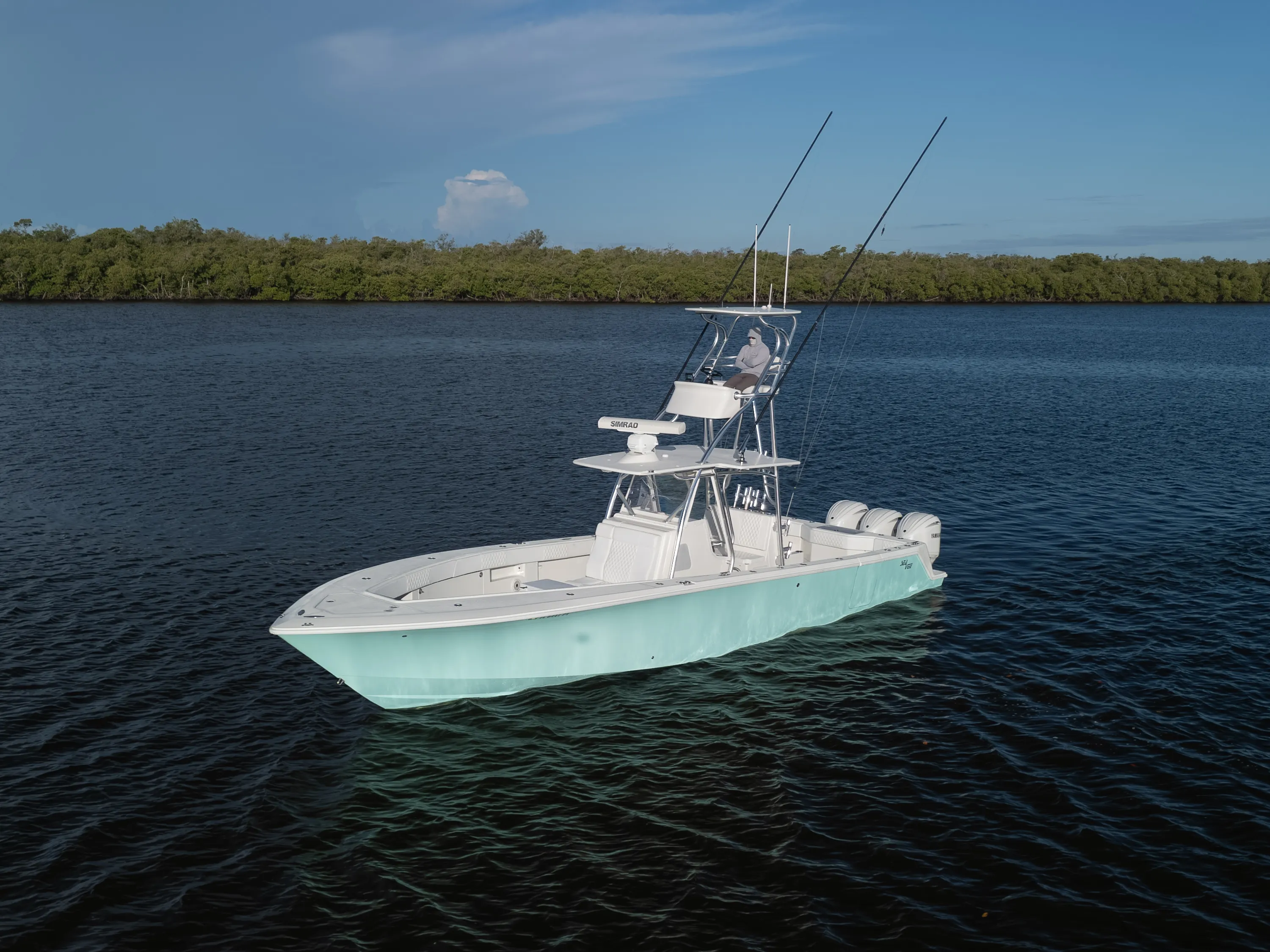 SeaVee 39: aerial bow quarter at rest