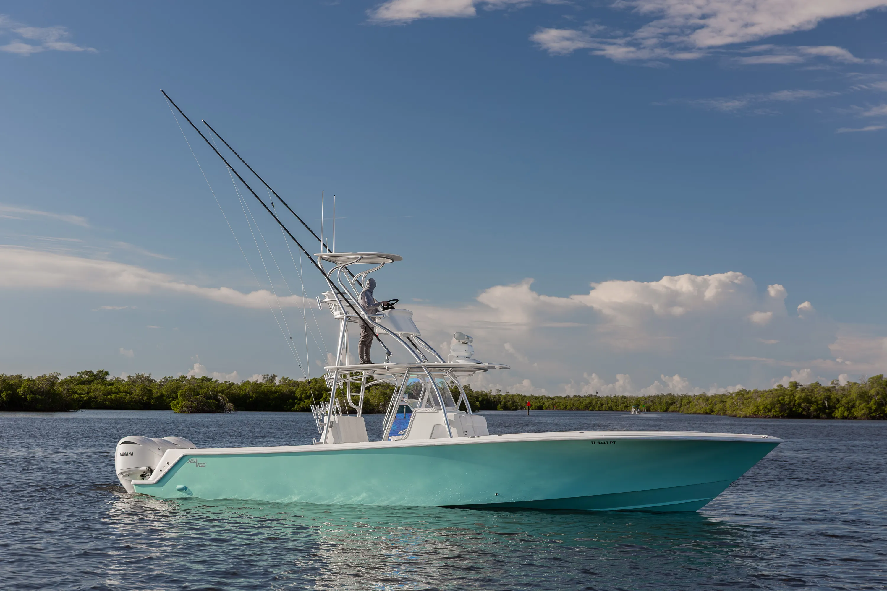 SeaVee 39: profile at rest clouds