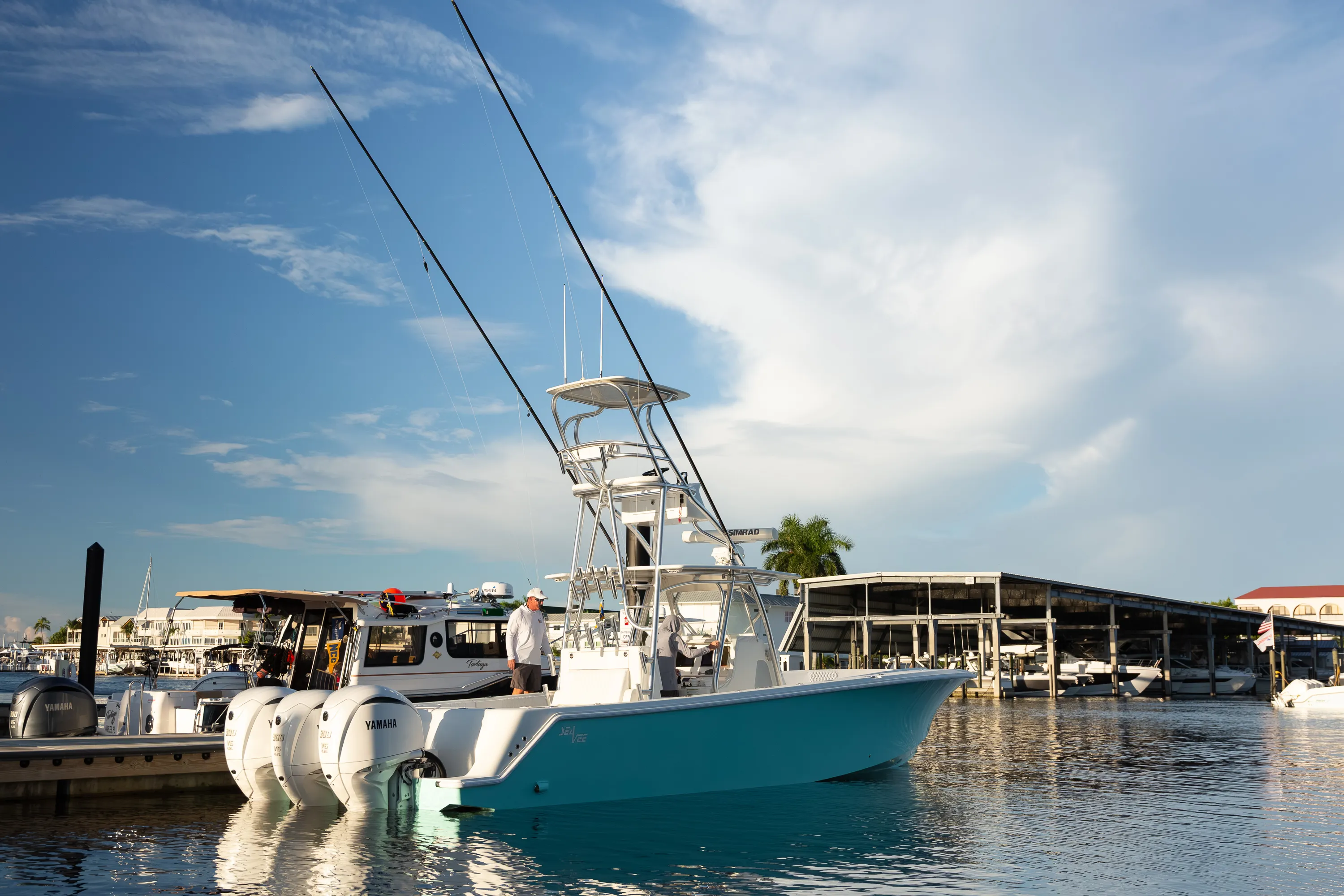 SeaVee 39: stern quarter afloat wide sky