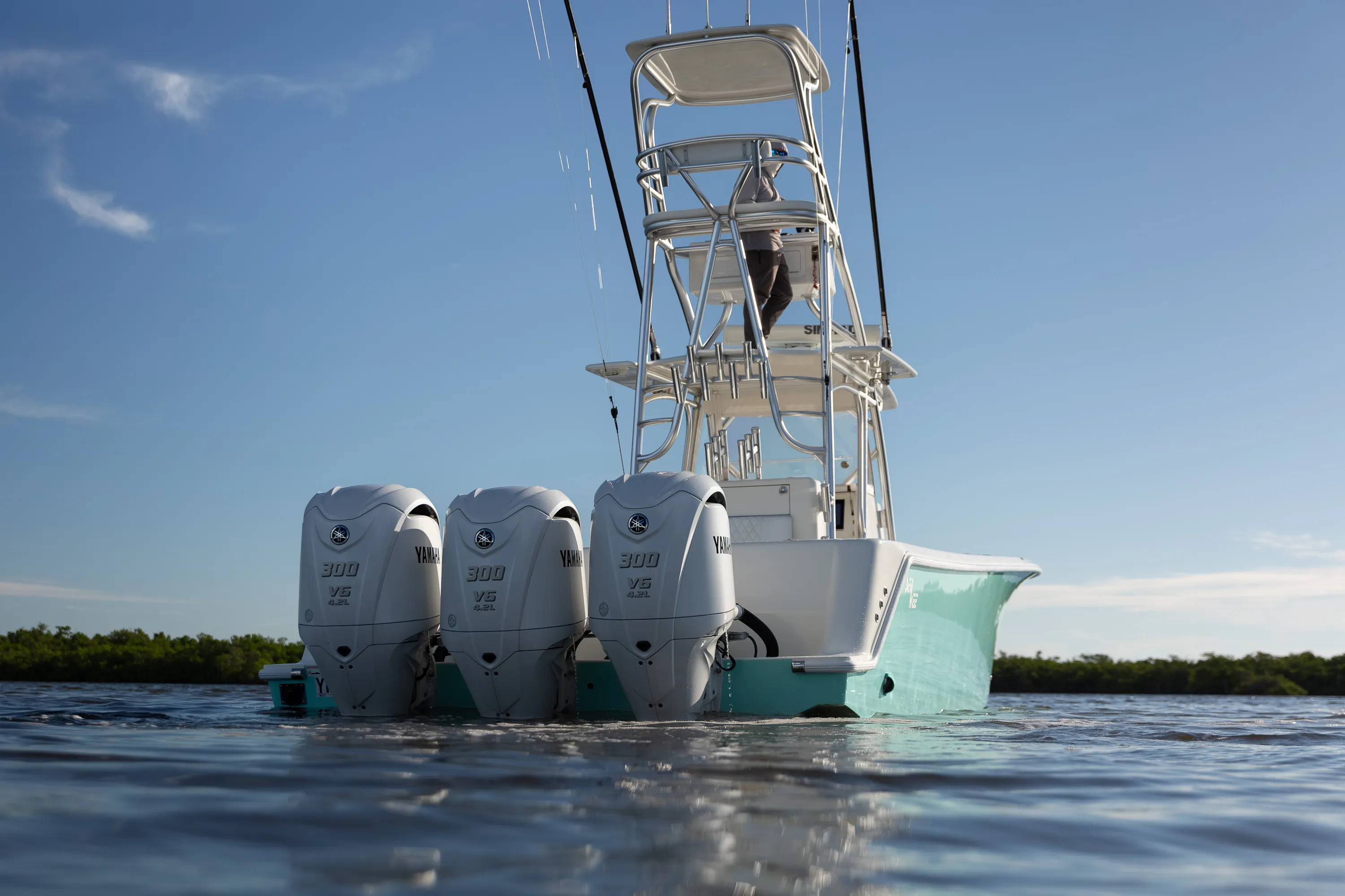 SeaVee 39: outboards and tower low angle