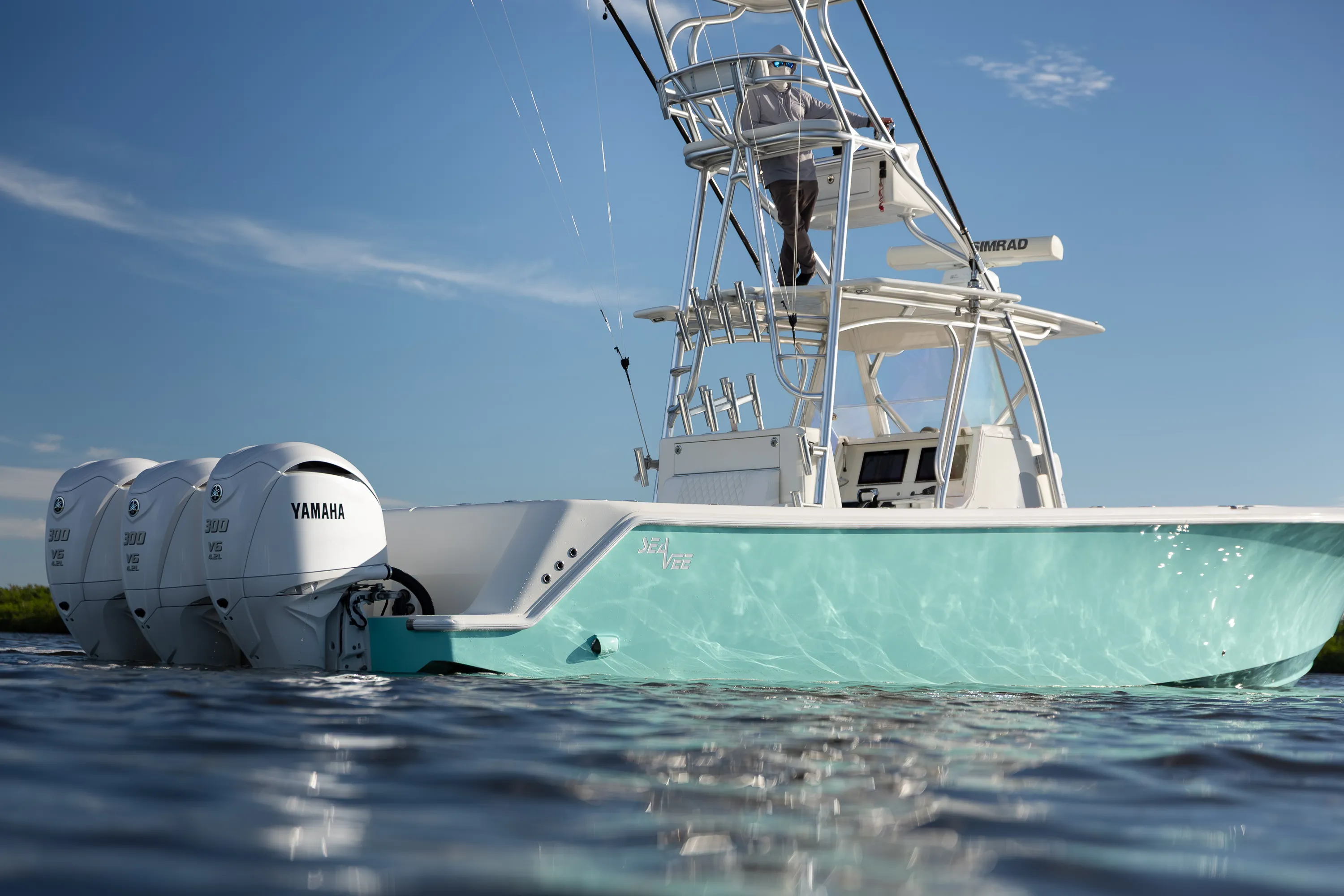 SeaVee 39: outboards and tower waterline
